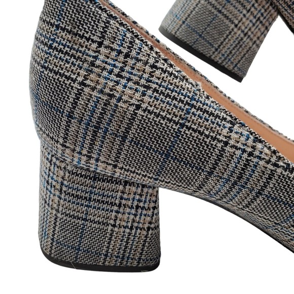 J Crew Celia Pumps Jeweled Glen Plaid Block Heel Plaid Rhinestone Pearl 9.5 - Picture 5 of 13